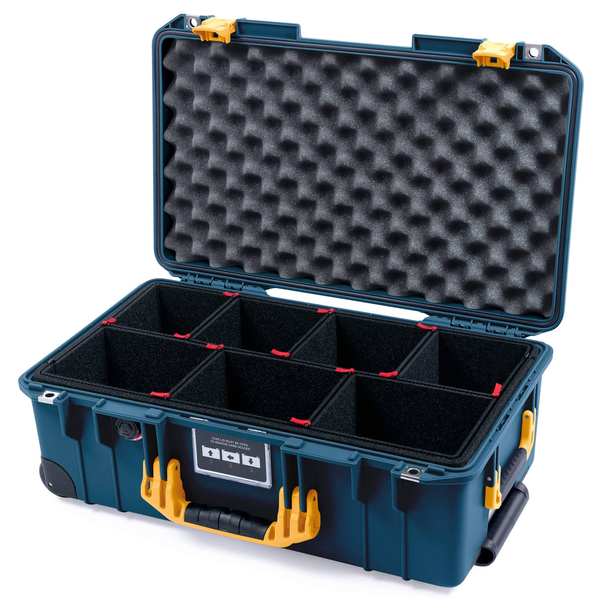 Pelican 1535 Air Case, Deep Pacific with Yellow Handles &amp; Push-Button Latches TrekPak Divider System with Convolute Lid Foam ColorCase 015350-0020-550-241