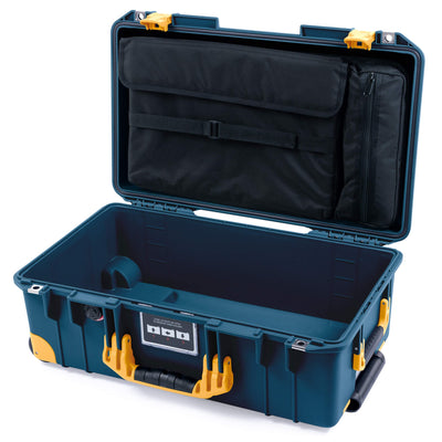 Pelican 1535 Air Case, Deep Pacific with Yellow Handles, Push-Button Latches & Trolley Laptop Computer Lid Pouch Only ColorCase 015350-0200-550-241-240