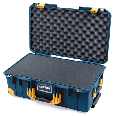 Pelican 1535 Air Case, Deep Pacific with Yellow Handles, Push-Button Latches & Trolley Pick & Pluck Foam with Convolute Lid Foam ColorCase 015350-0001-550-241-240