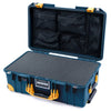 Pelican 1535 Air Case, Deep Pacific with Yellow Handles, Push-Button Latches & Trolley Pick & Pluck Foam with Mesh Lid Organizer ColorCase 015350-0101-550-241-240