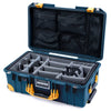 Pelican 1535 Air Case, Deep Pacific with Yellow Handles, Push-Button Latches & Trolley Gray Padded Microfiber Dividers with Mesh Lid Organizer ColorCase 015350-0170-550-241-240