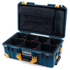 Pelican 1535 Air Case, Deep Pacific with Yellow Handles, Push-Button Latches & Trolley TrekPak Divider System with Computer Pouch ColorCase 015350-0220-550-241-240