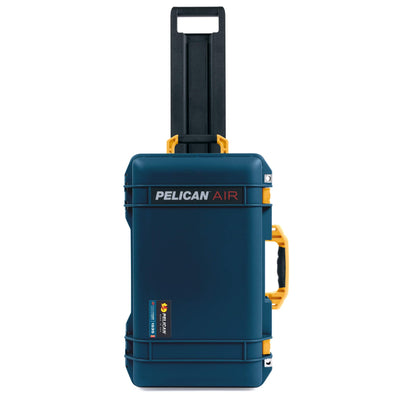 Pelican 1535 Air Case, Deep Pacific with Yellow Handles, Push-Button Latches & Trolley ColorCase