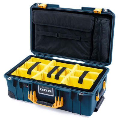Pelican 1535 Air Case, Deep Pacific with Yellow Handles & Push-Button Latches Yellow Padded Microfiber Dividers with Computer Pouch ColorCase 015350-0210-550-241