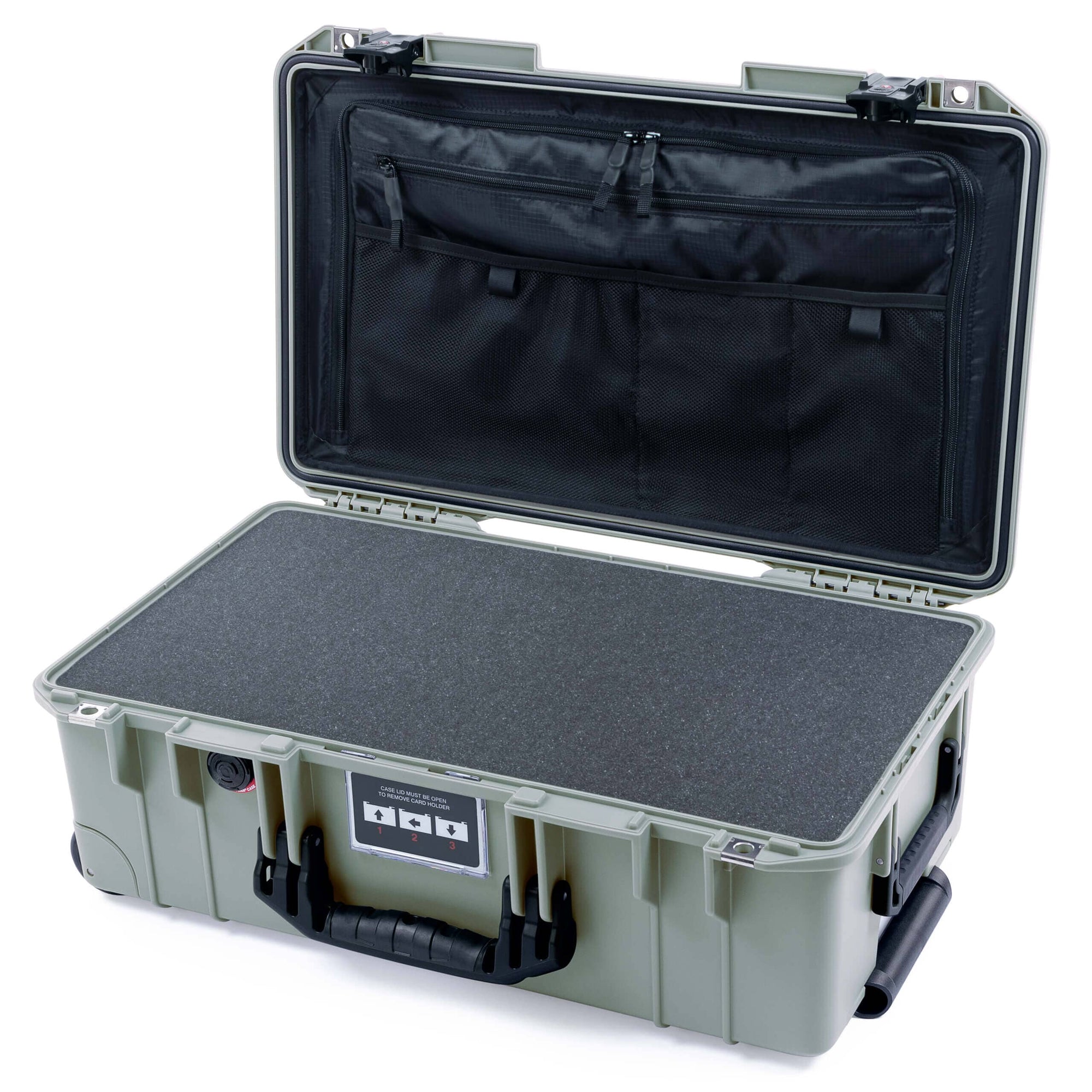 Pelican 1535 Air Case, Sage with Black Handles & TSA Locking Latches Pick & Pluck Foam with TRVL Combo-Pouch Lid Organizer ColorCase 015350-0301-350-L10