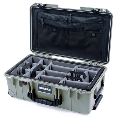 Pelican 1535 Air Case, Sage with Black Handles & TSA Locking Latches Gray Padded Microfiber Dividers with TRVL Combo-Pouch Lid Organizer ColorCase 015350-0370-350-L10