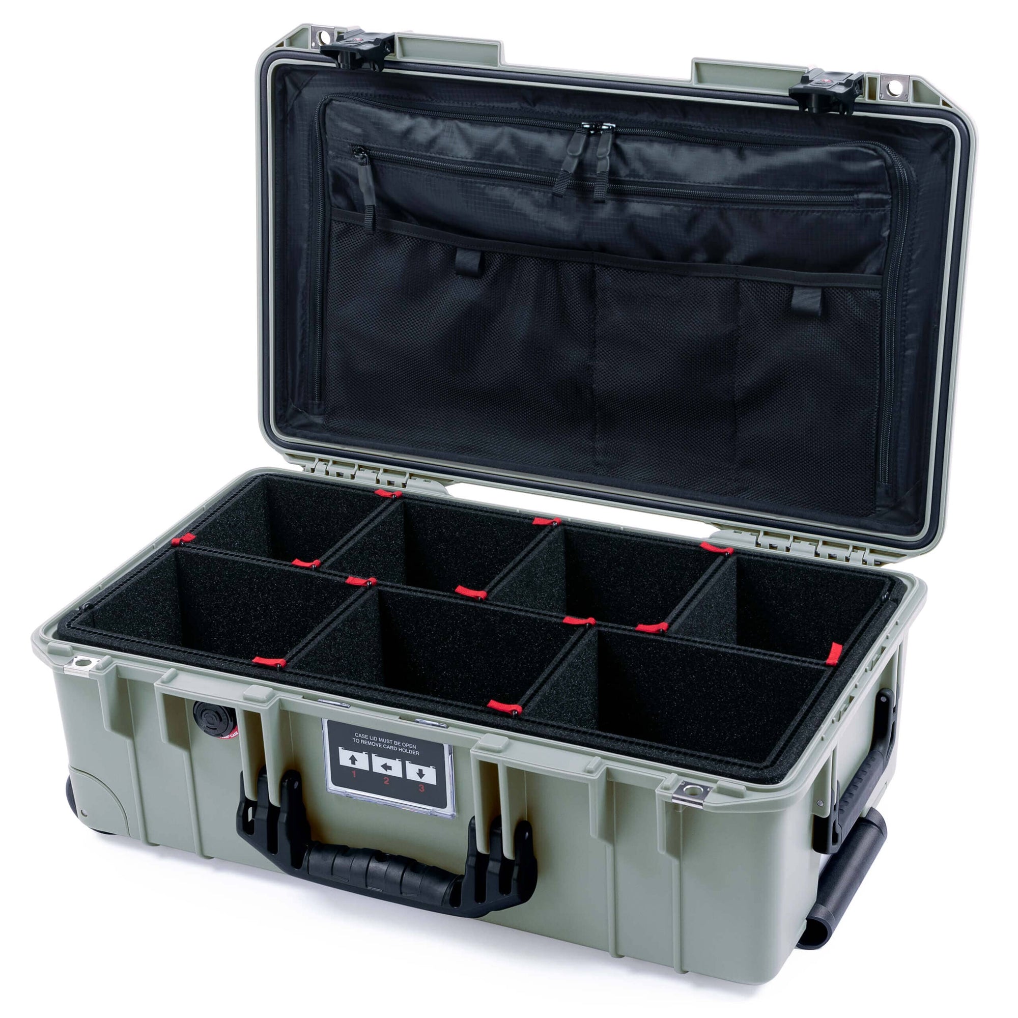 Pelican 1535 Air Case, Sage with Black Handles & TSA Locking Latches TrekPak Divider System with TRVL Combo-Pouch Lid Organizer ColorCase 015350-0320-350-L10