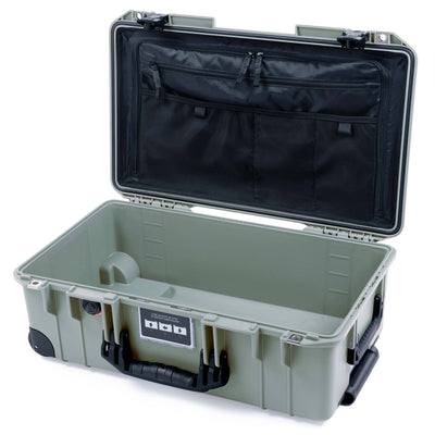 Pelican 1535 Air Case, Sage with Black Handles, TSA Locking Latches & Trolley TRVL Combo-Pouch Lid Organizer Only ColorCase 015350-0300-350-L10-110