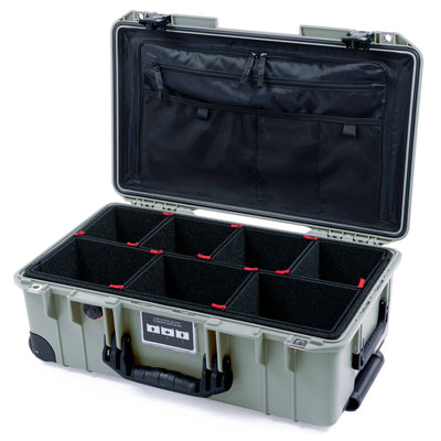 Pelican 1535 Air Case, Sage with Black Handles, TSA Locking Latches & Trolley TrekPak Divider System with TRVL Combo-Pouch Lid Organizer ColorCase 015350-0320-350-L10-110