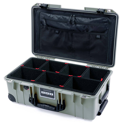 Pelican 1535 Air Case, Sage with Black Handles, Latches & Trolley TrekPak Divider System with TRVL Lid Organizer ColorCase 015350-0320-350-111-110