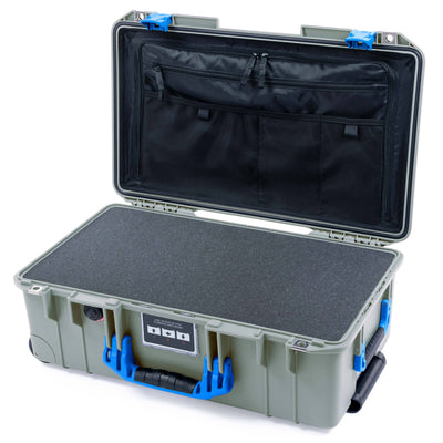 Pelican 1535 Air Case, Sage with Blue Handles & Latches Pick & Pluck Foam with TRVL Lid Organizer ColorCase 015350-0301-350-121