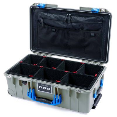 Pelican 1535 Air Case, Sage with Blue Handles & Latches TrekPak Divider System with TRVL Lid Organizer ColorCase 015350-0320-350-121