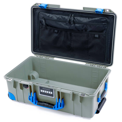 Pelican 1535 Air Case, Sage with Blue Handles, Latches & Trolley TRVL Lid Organizer Only ColorCase 015350-0300-350-121-120