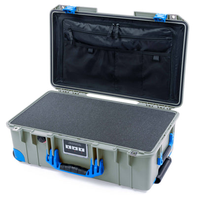 Pelican 1535 Air Case, Sage with Blue Handles, Latches & Trolley Pick & Pluck Foam with TRVL Lid Organizer ColorCase 015350-0301-350-121-120
