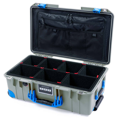 Pelican 1535 Air Case, Sage with Blue Handles, Latches & Trolley TrekPak Divider System with TRVL Lid Organizer ColorCase 015350-0320-350-121-120