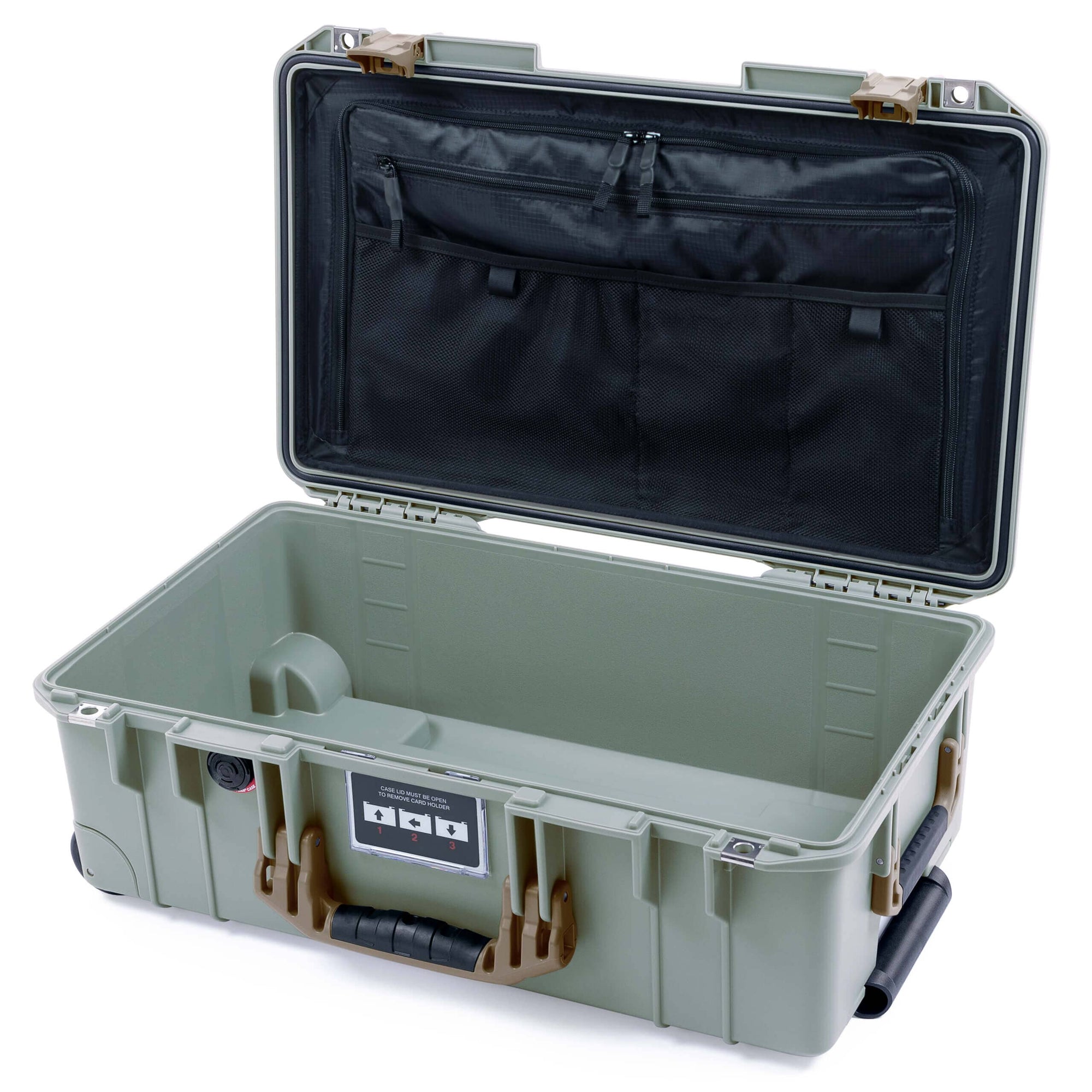 Pelican 1535 Air Case, Sage with Dark Desert Dirt Handles & Latches TRVL Lid Organizer Only ColorCase 015350-0300-350-581