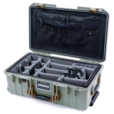 Pelican 1535 Air Case, Sage with Dark Desert Dirt Handles & Latches Gray Padded Microfiber Dividers with TRVL Lid Organizer ColorCase 015350-0370-350-581