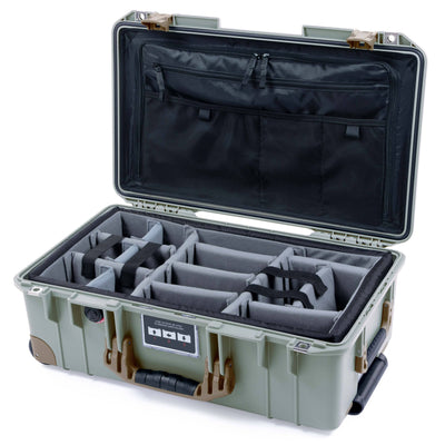 Pelican 1535 Air Case, Sage with Dark Desert Dirt Handles, Latches & Trolley Gray Padded Microfiber Dividers with TRVL Lid Organizer ColorCase 015350-0370-350-581-580