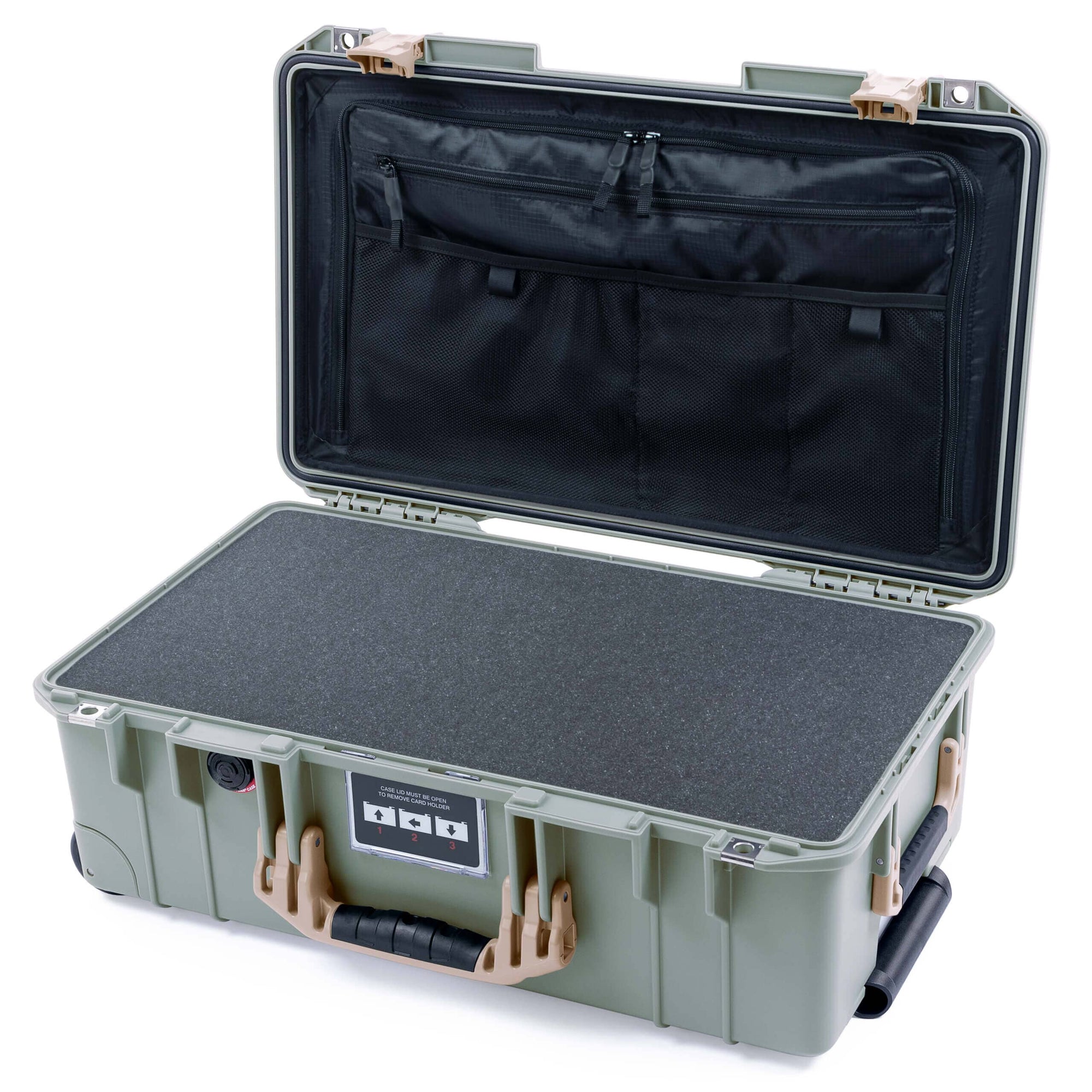 Pelican 1535 Air Case, Sage with Desert Tan Handles & Latches Pick & Pluck Foam with TRVL Lid Organizer ColorCase 015350-0301-350-311