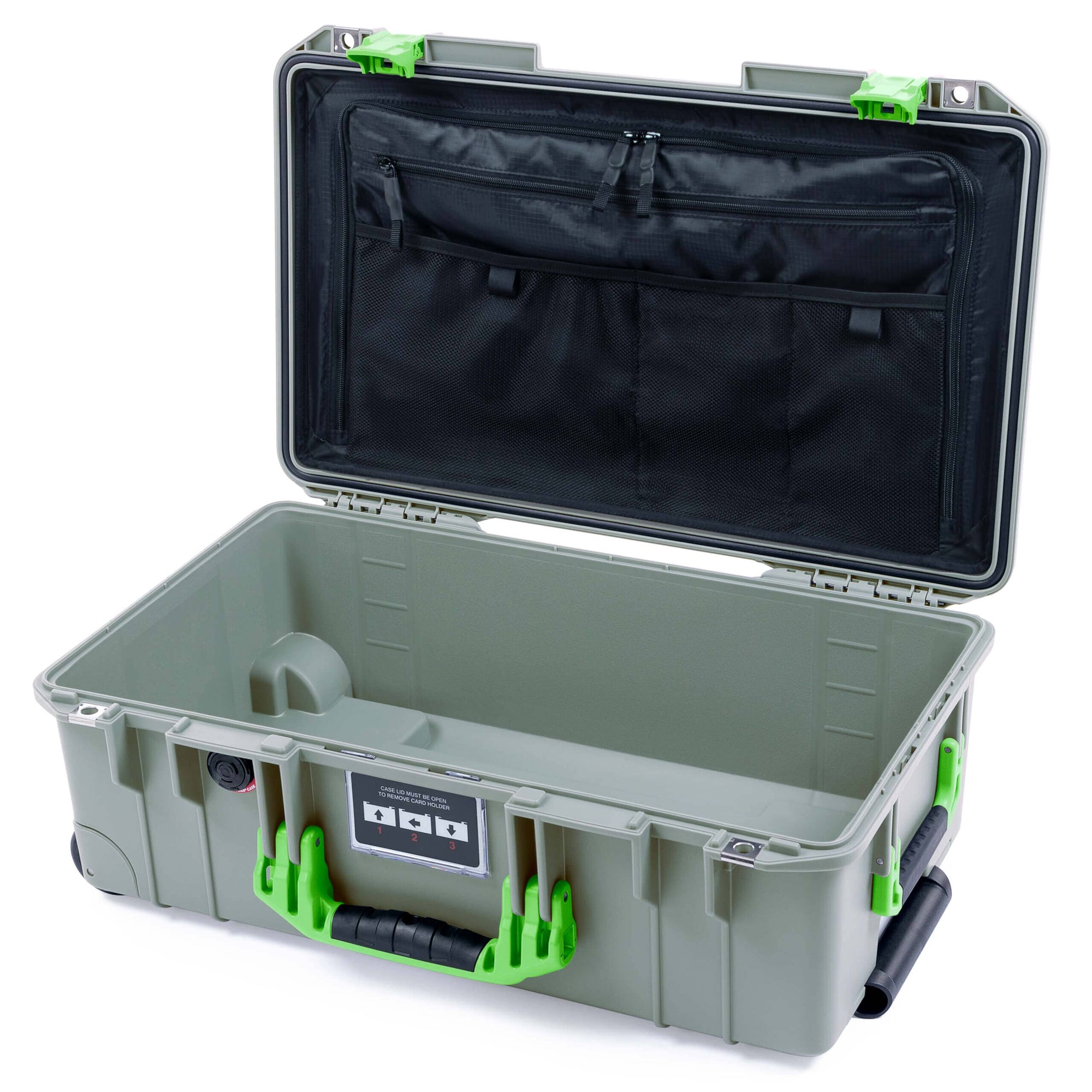 Pelican 1535 Air Case, Sage with Lime Green Handles & Latches TRVL Lid Organizer Only ColorCase 015350-0300-350-301
