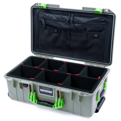 Pelican 1535 Air Case, Sage with Lime Green Handles & Latches TrekPak Divider System with TRVL Lid Organizer ColorCase 015350-0320-350-301
