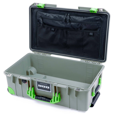 Pelican 1535 Air Case, Sage with Lime Green Handles, Latches & Trolley TRVL Lid Organizer Only ColorCase 015350-0300-350-301-300