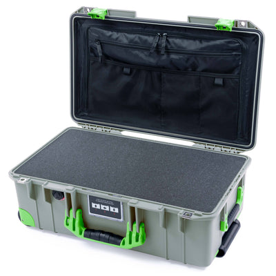 Pelican 1535 Air Case, Sage with Lime Green Handles, Latches & Trolley Pick & Pluck Foam with TRVL Lid Organizer ColorCase 015350-0301-350-301-300