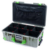 Pelican 1535 Air Case, Sage with Lime Green Handles, Latches & Trolley TrekPak Divider System with TRVL Lid Organizer ColorCase 015350-0320-350-301-300