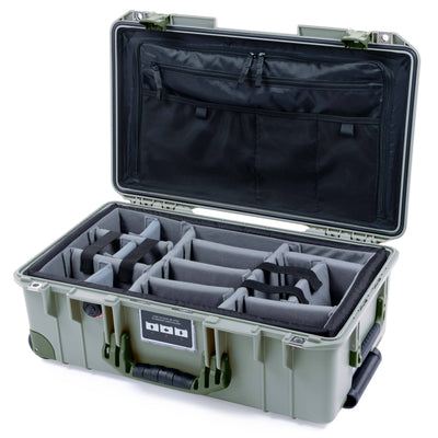 Pelican 1535 Air Case, Sage with OD Green Handles, Latches & Trolley Gray Padded Microfiber Dividers with TRVL Lid Organizer ColorCase 015350-0370-350-131-130