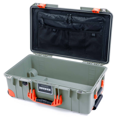 Pelican 1535 Air Case, Sage with Orange Handles, Latches & Trolley TRVL Lid Organizer Only ColorCase 015350-0300-350-151-150