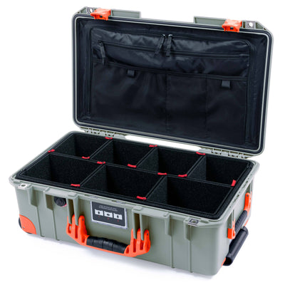 Pelican 1535 Air Case, Sage with Orange Handles, Latches & Trolley TrekPak Divider System with TRVL Lid Organizer ColorCase 015350-0320-350-151-150