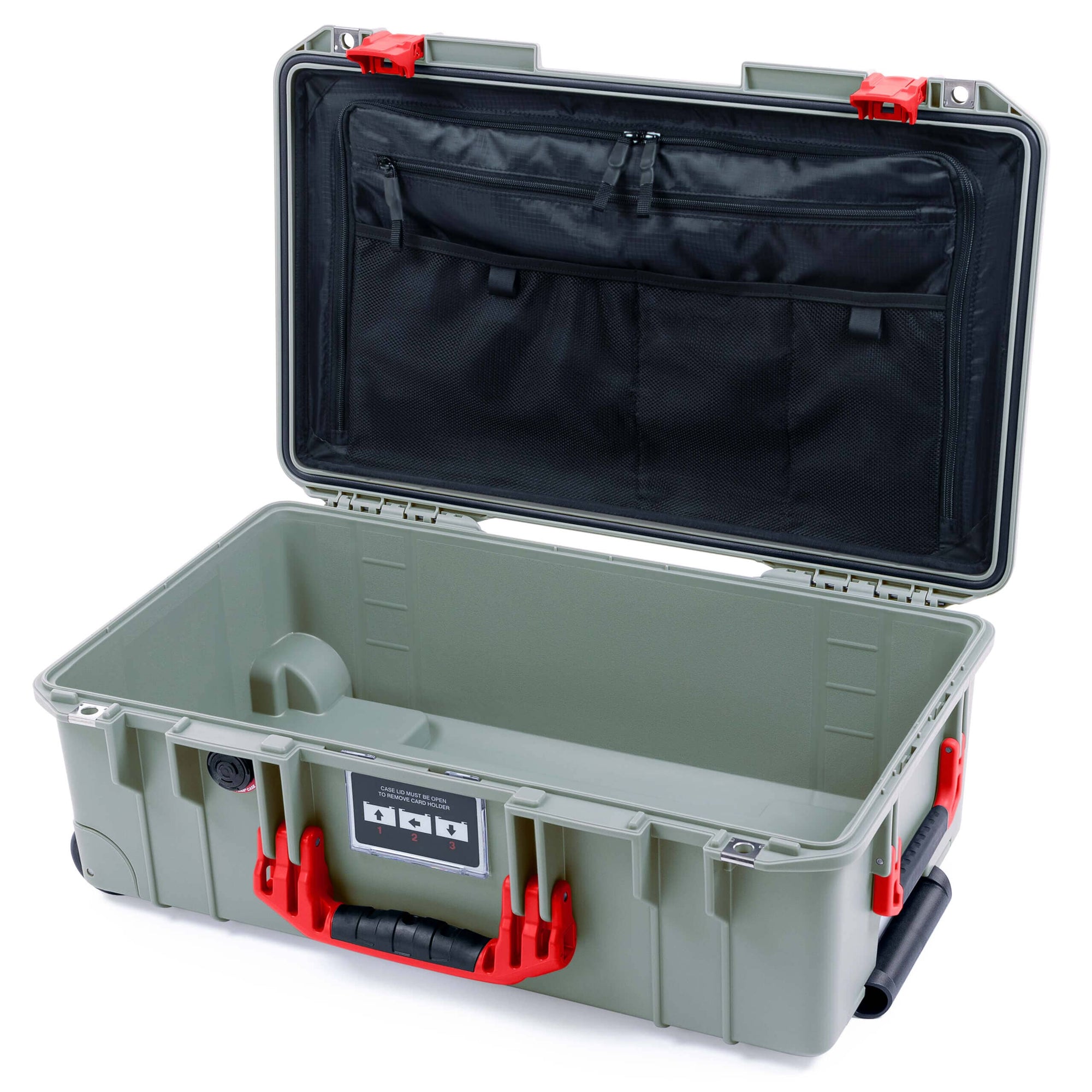 Pelican 1535 Air Case, Sage with Red Handles & Latches TRVL Lid Organizer Only ColorCase 015350-0300-350-321