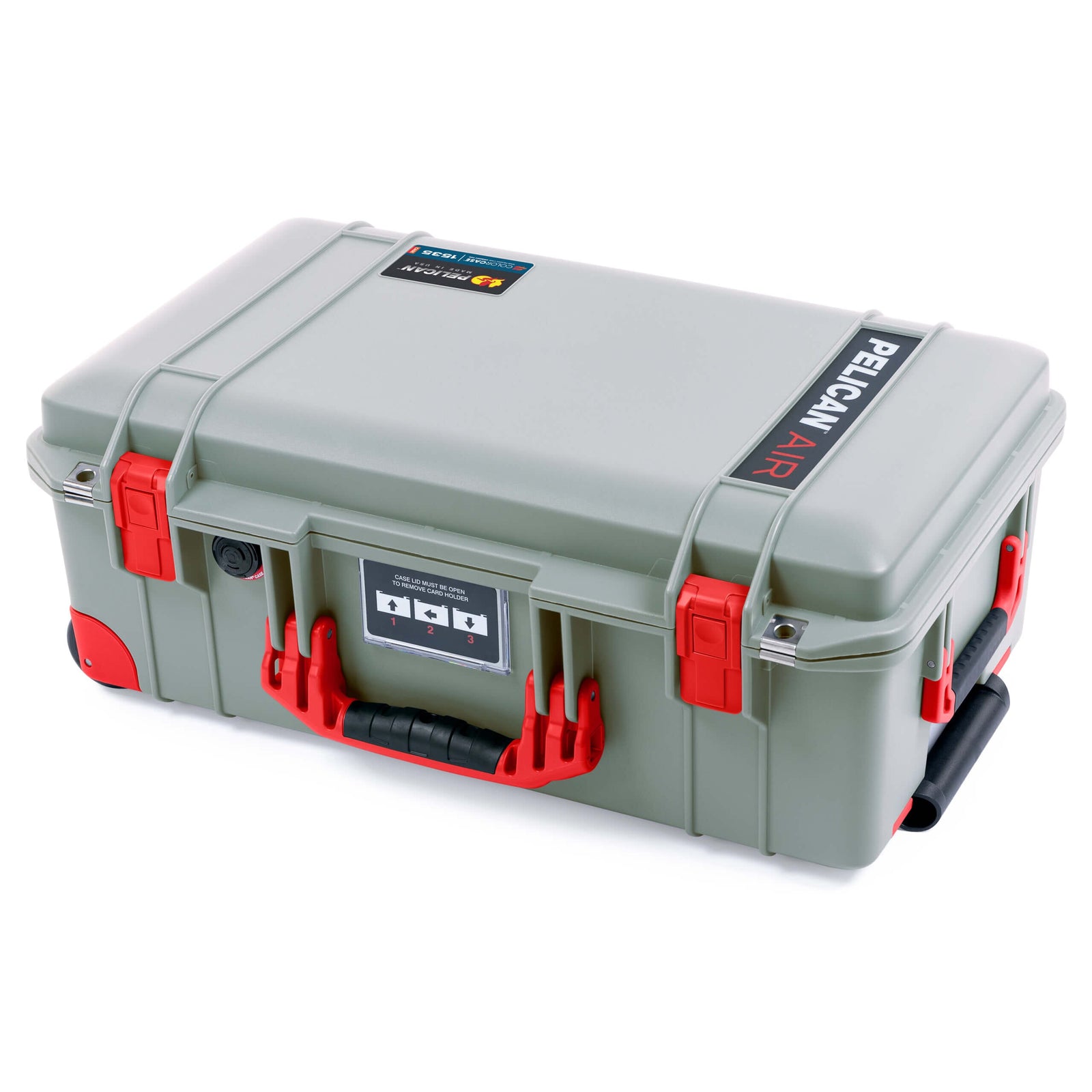 Pelican 1535 Air Case, Sage with Red Handles, Latches & Trolley ColorCase 