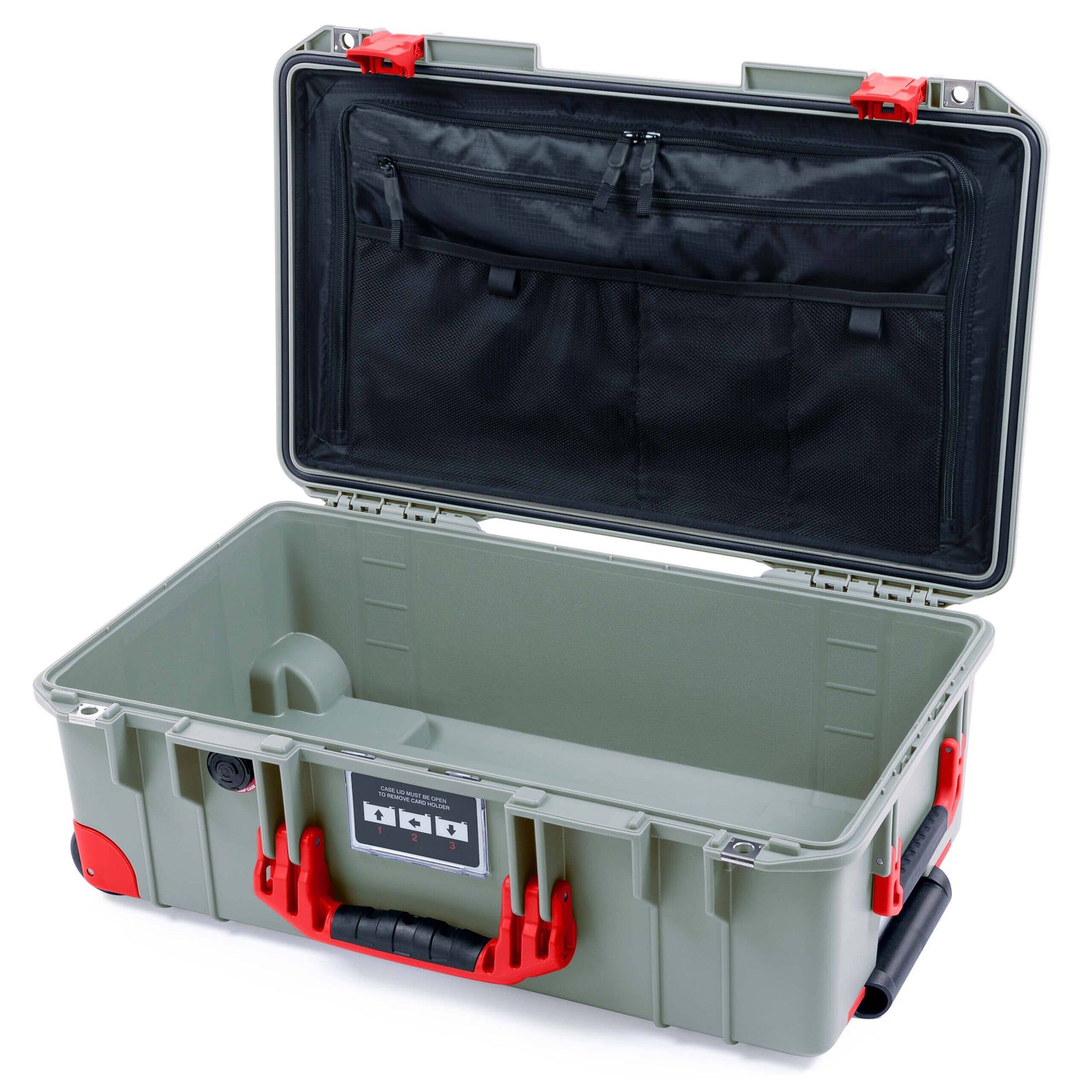 Pelican 1535 Air Case, Sage with Red Handles, Latches & Trolley TRVL Lid Organizer Only ColorCase 015350-0300-350-321-320