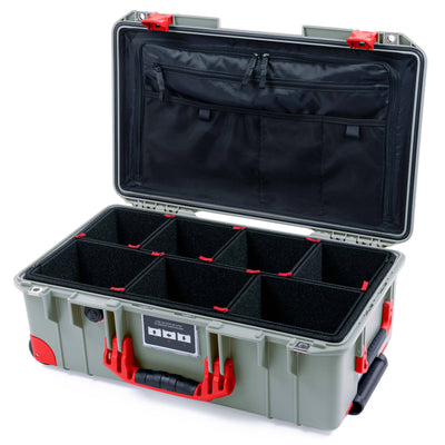 Pelican 1535 Air Case, Sage with Red Handles, Latches & Trolley TrekPak Divider System with TRVL Lid Organizer ColorCase 015350-0320-350-321-320