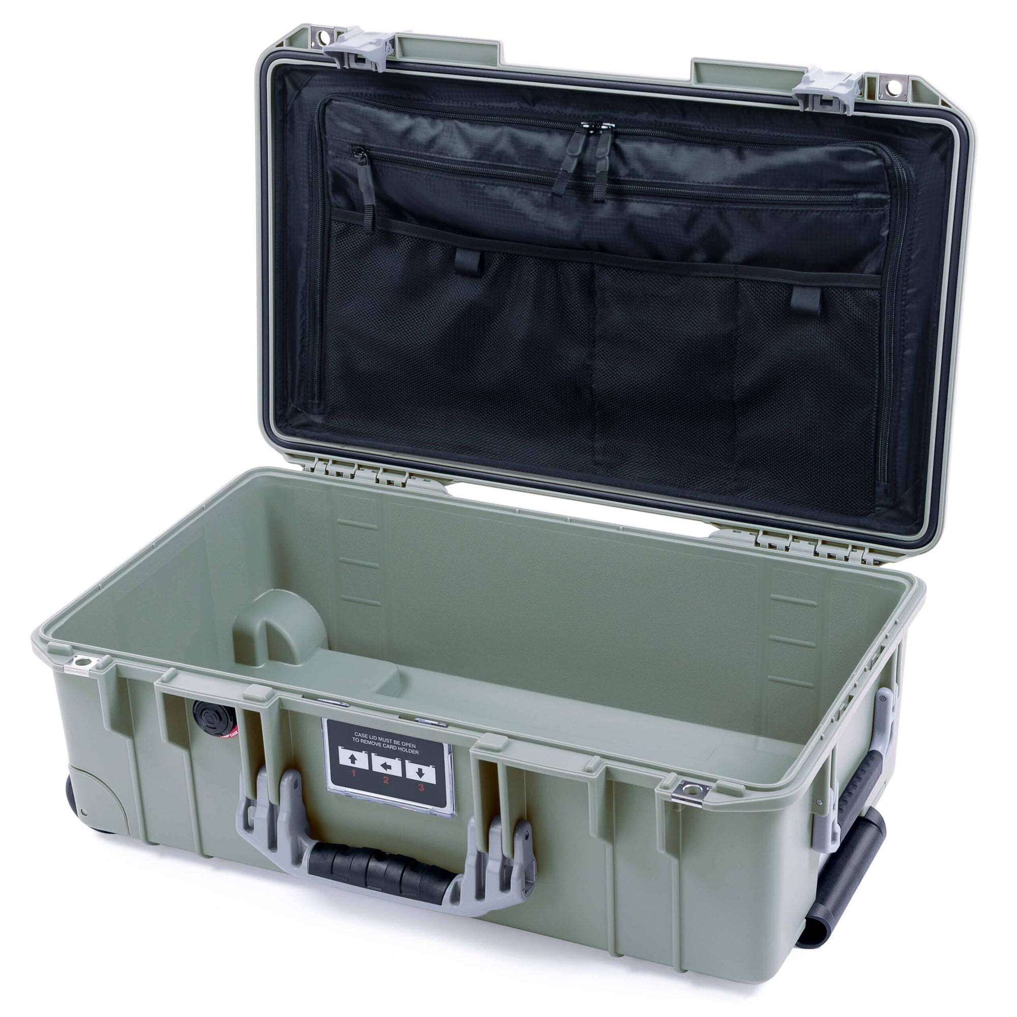 Pelican 1535 Air Case, Sage with Silver Handles & Latches TRVL Lid Organizer Only ColorCase 015350-0300-350-181