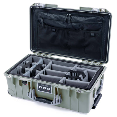 Pelican 1535 Air Case, Sage with Silver Handles & Latches Gray Padded Microfiber Dividers with TRVL Lid Organizer ColorCase 015350-0370-350-181