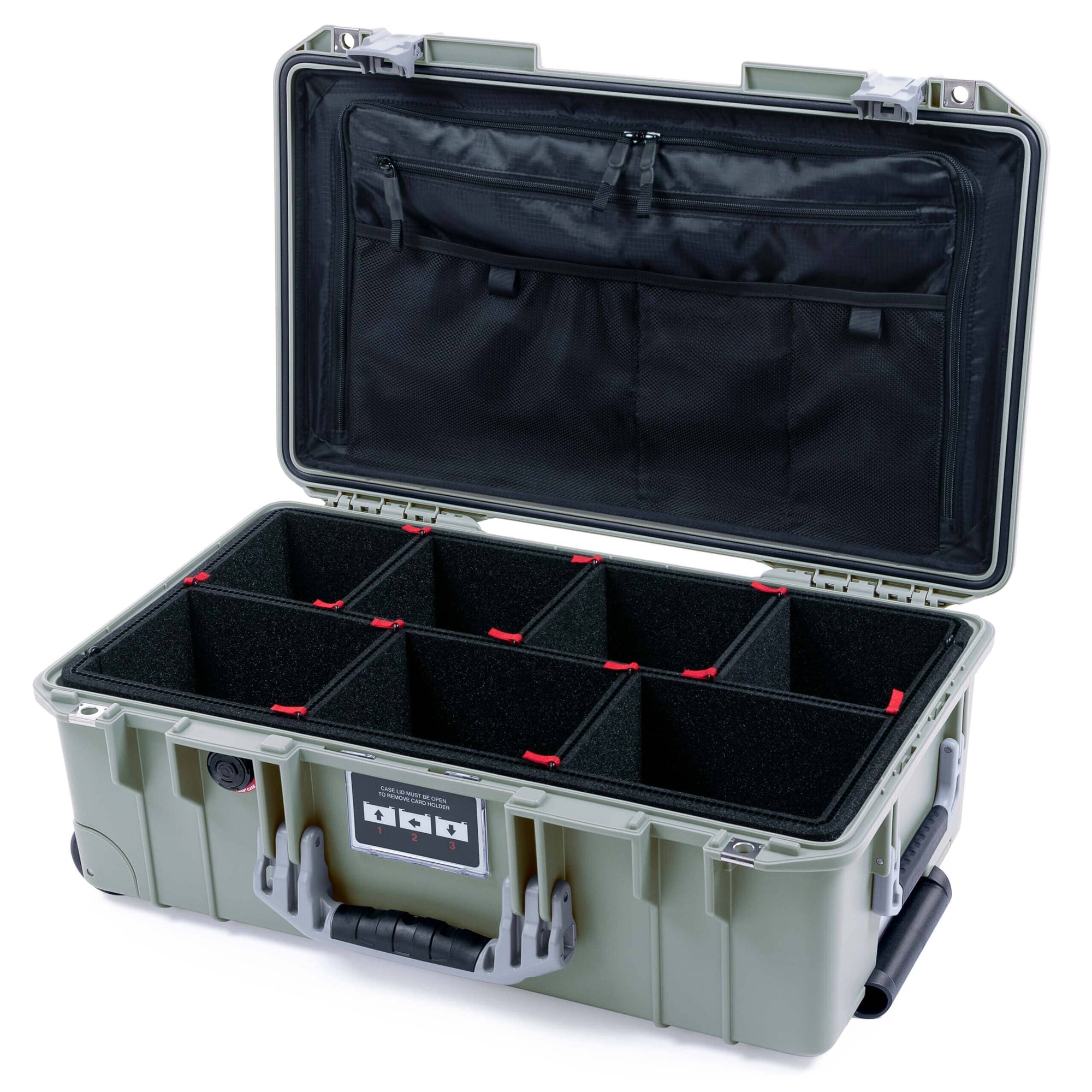 Pelican 1535 Air Case, Sage with Silver Handles & Latches TrekPak Divider System with TRVL Lid Organizer ColorCase 015350-0320-350-181