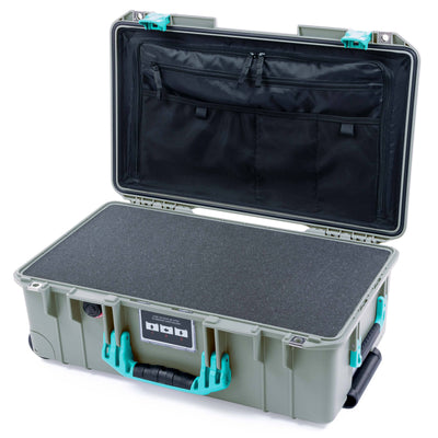 Pelican 1535 Air Case, Sage with Teal Handles & Latches Pick & Pluck Foam with TRVL Lid Organizer ColorCase 015350-0301-350-591