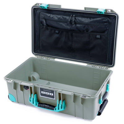 Pelican 1535 Air Case, Sage with Teal Handles, Latches & Trolley TRVL Lid Organizer Only ColorCase 015350-0300-350-591-590