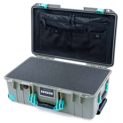 Pelican 1535 Air Case, Sage with Teal Handles, Latches & Trolley Pick & Pluck Foam with TRVL Lid Organizer ColorCase 015350-0301-350-591-590