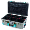 Pelican 1535 Air Case, Sage with Teal Handles, Latches & Trolley TrekPak Divider System with TRVL Lid Organizer ColorCase 015350-0320-350-591-590