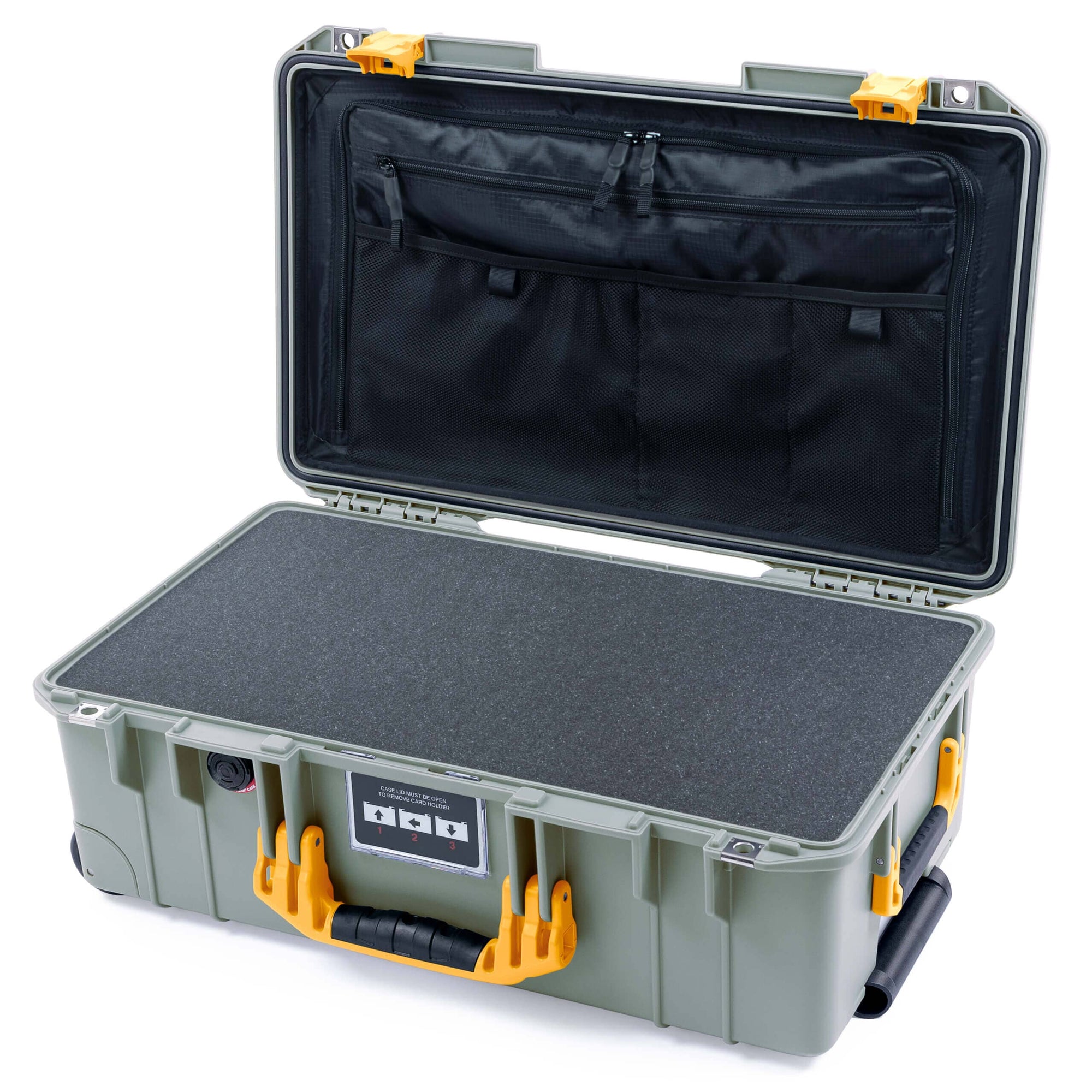 Pelican 1535 Air Case, Sage with Yellow Handles & Latches Pick & Pluck Foam with TRVL Lid Organizer ColorCase 015350-0301-350-241