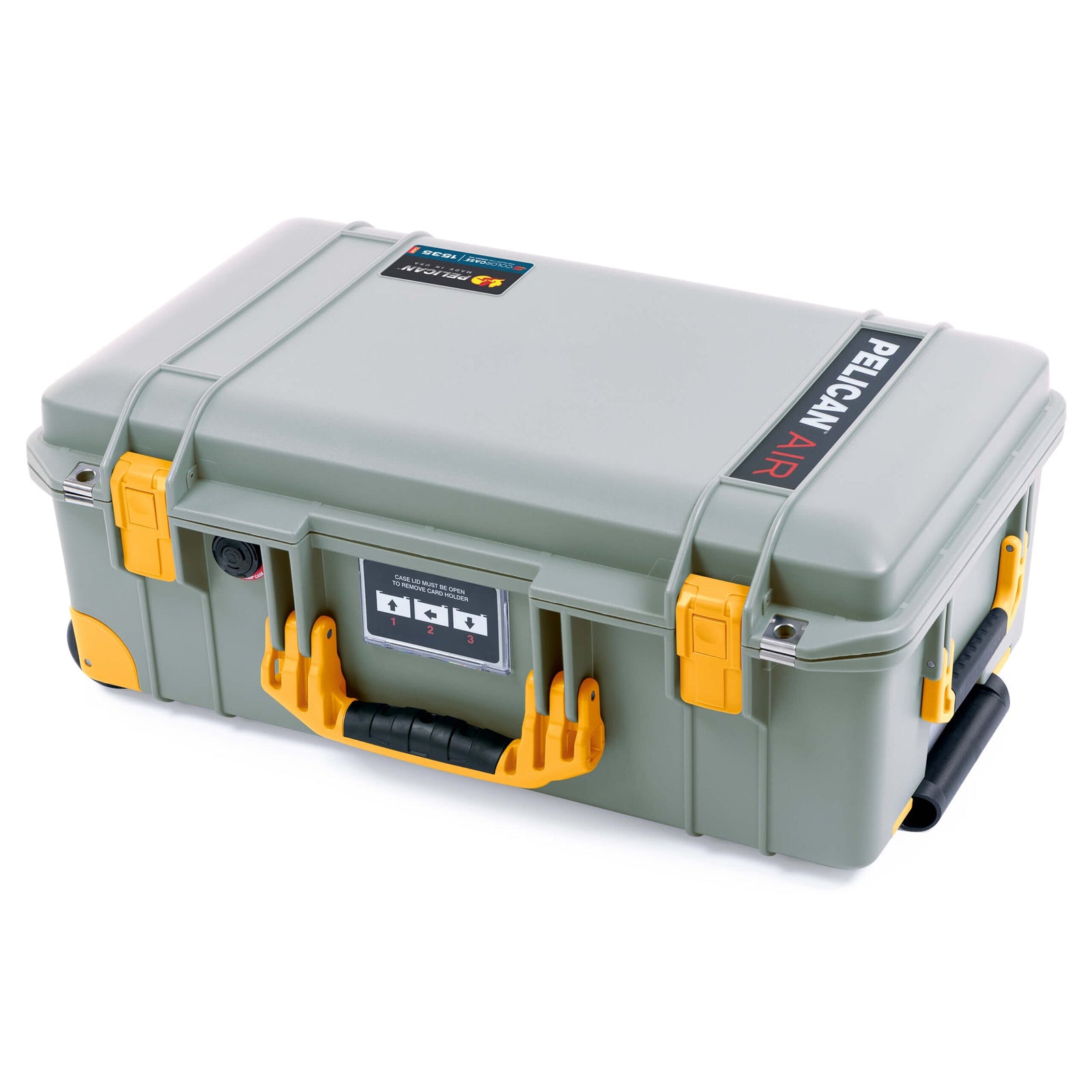 Pelican 1535 Air Case, Sage with Yellow Handles, Latches & Trolley ColorCase 