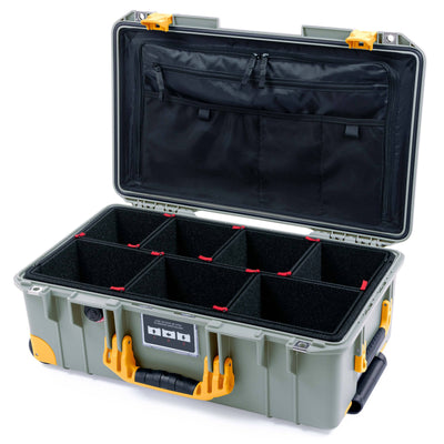 Pelican 1535 Air Case, Sage with Yellow Handles, Latches & Trolley TrekPak Divider System with TRVL Lid Organizer ColorCase 015350-0320-350-241-240
