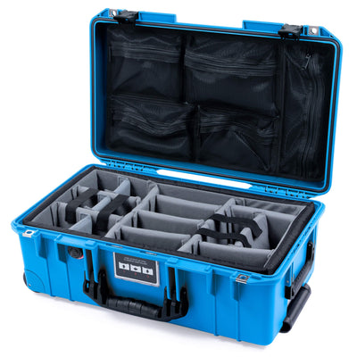 Pelican 1535 Air Case, Electric Blue with Black Handles & Push-Button Latches Gray Padded Microfiber Dividers with Mesh Lid Organizer ColorCase 015350-0170-120-111