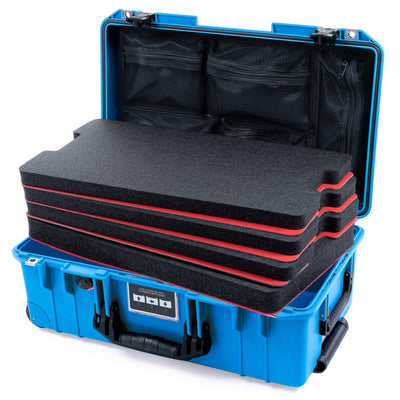 Pelican 1535 Air Case, Electric Blue with TSA Locking Latches & Keys Custom Tool Kit (4 Foam Inserts with Mesh Lid Organizer) ColorCase 015350-0160-120-L10-110