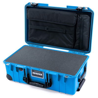 Pelican 1535 Air Case, Electric Blue with TSA Locking Latches & Keys (Black Trolley) Pick & Pluck Foam with Computer Pouch ColorCase 015350-0201-120-L10