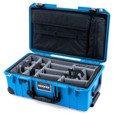 Pelican 1535 Air Case, Electric Blue with TSA Locking Latches & Keys (Black Trolley) Gray Padded Microfiber Dividers with Computer Pouch ColorCase 015350-0270-120-L10