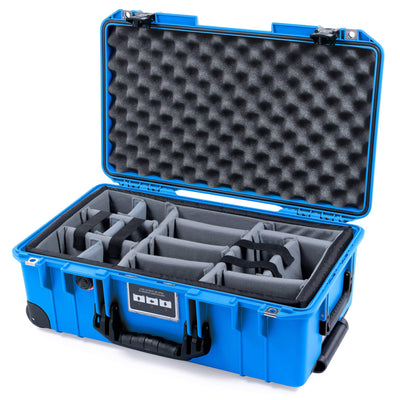 Pelican 1535 Air Case, Electric Blue with Black Handles, TSA Locking Latches & Trolley Gray Padded Microfiber Dividers with Convoluted Lid Foam ColorCase 015350-0070-120-L10-110
